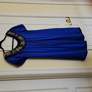 Ali Ro cap sleeve mini cocktail dress with sequin detail neckline and raw hem